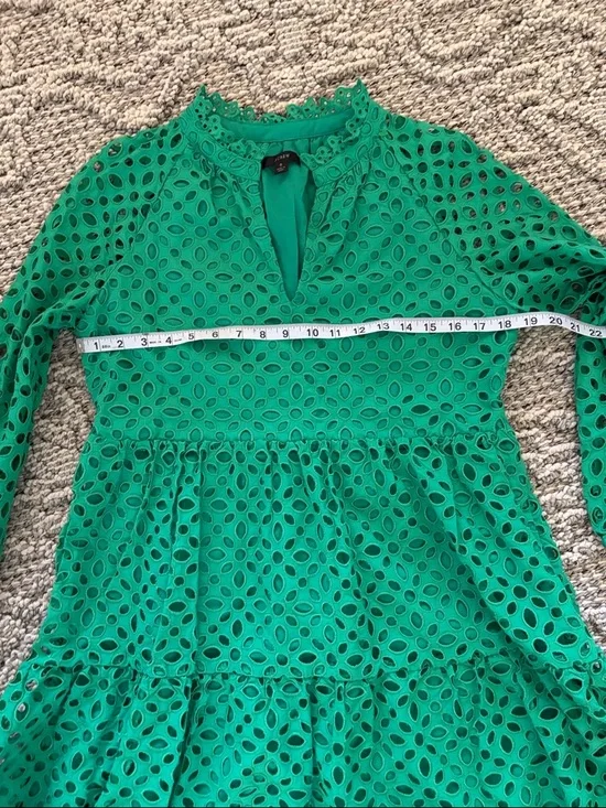 J. Crew Bright Green Eyelet Tiered Dress Size Small - Picture 2 of 5